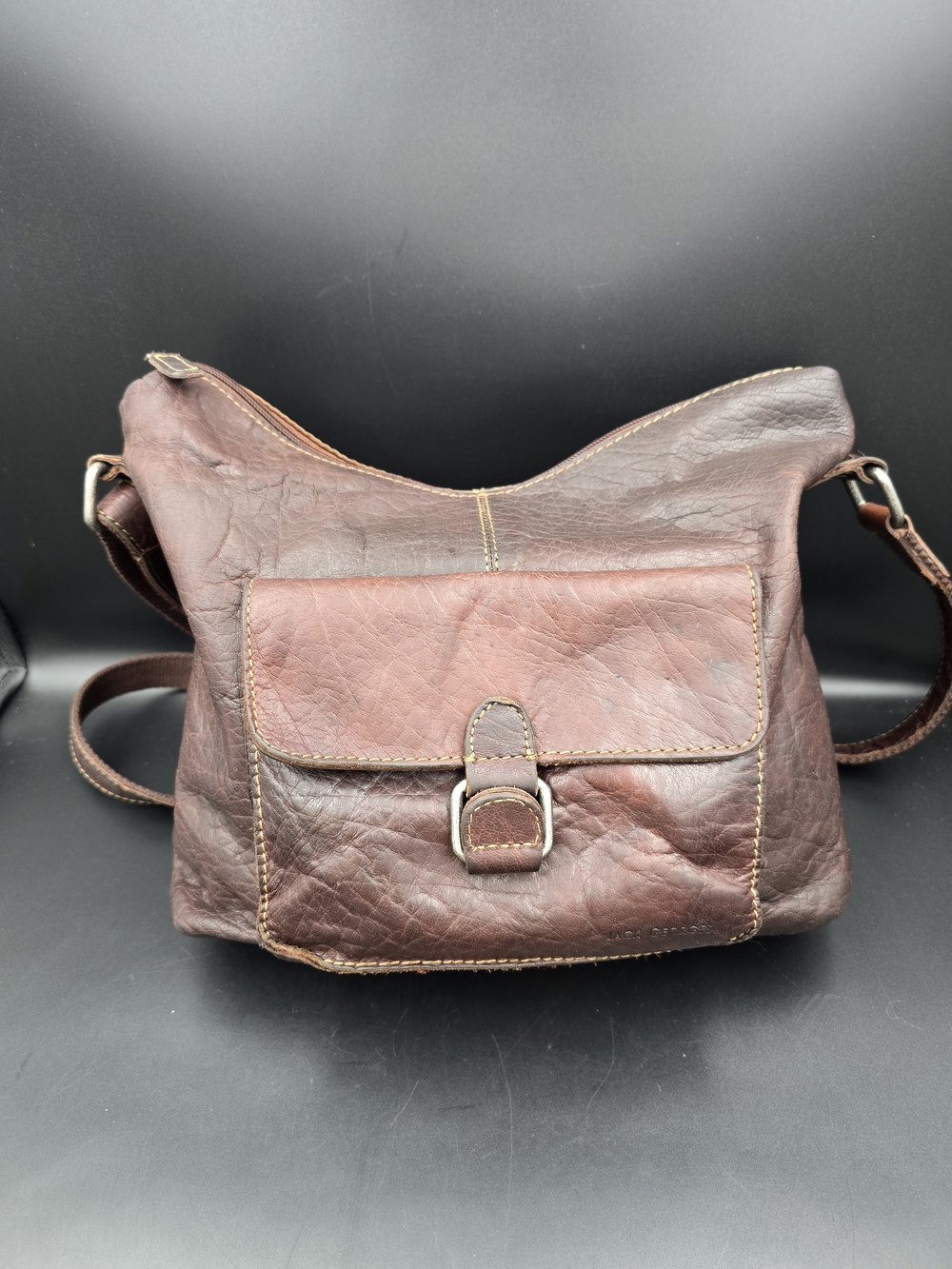 Textured Dark Brown Leather Crossbody Bag with Front Buckle Pocket